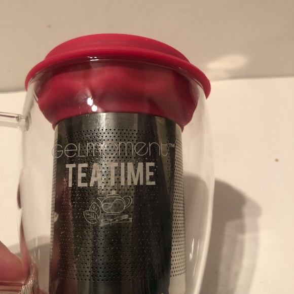Gelmoment glass tea mug with infuser, lid and silicone band- like new - Picture 7 of 8